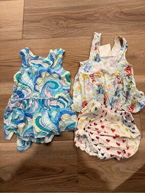 Angel Dear Blue Teal Pink Swirl Romper and Posh Peanut Care Bear 2-piece Set